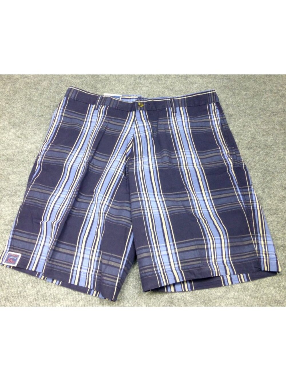 Saddlebred Mens 36W Navy Plaid Flat Front Shorts 9" Inseam At The Knee Casual St